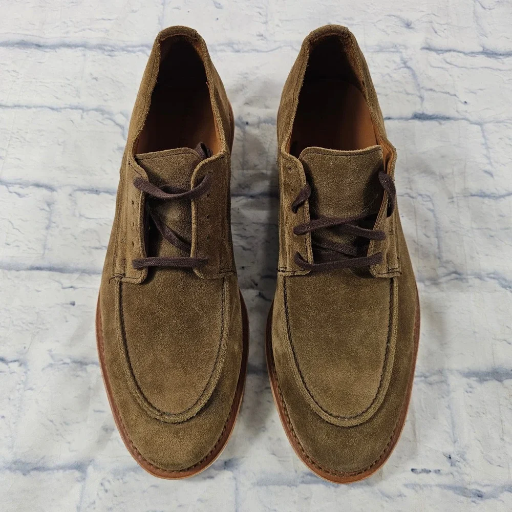 Allen Edmonds Waylon Suede Moc Derby Mens 9.5 Olive Brown Italian Leather Shoes